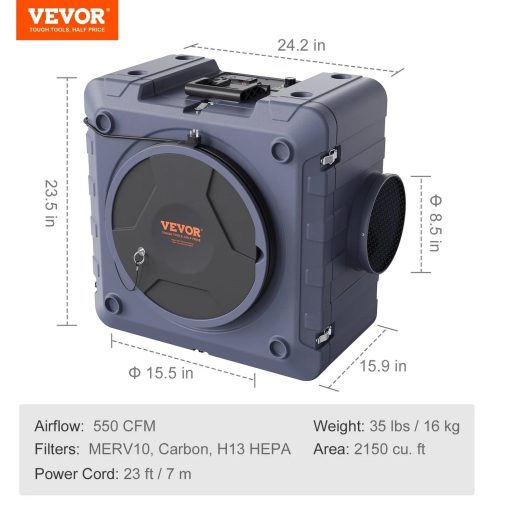 VEVOR Air Scrubber with 3-Stage Filtration, Stackable Negative Air Machine 800 CFM, Air Cleaner with Merv10, Carbon, H13 HEPA, - Image 5