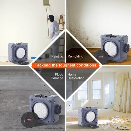 VEVOR Air Scrubber with 3-Stage Filtration, Stackable Negative Air Machine 800 CFM, Air Cleaner with Merv10, Carbon, H13 HEPA, - Image 8