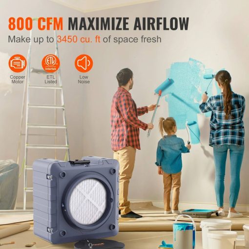 VEVOR Air Scrubber with 3-Stage Filtration, Stackable Negative Air Machine 800 CFM, Air Cleaner with Merv10, Carbon, H13 HEPA, - Image 4
